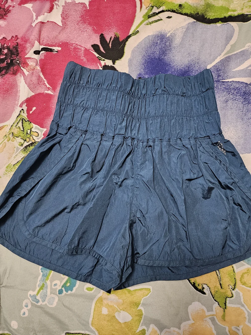 Free People High-Waist Indigo Smocked Shorts